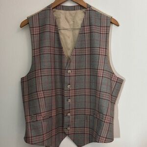 Marzotto Check Italian Wool Suit Waistcoat red cream black gray 54